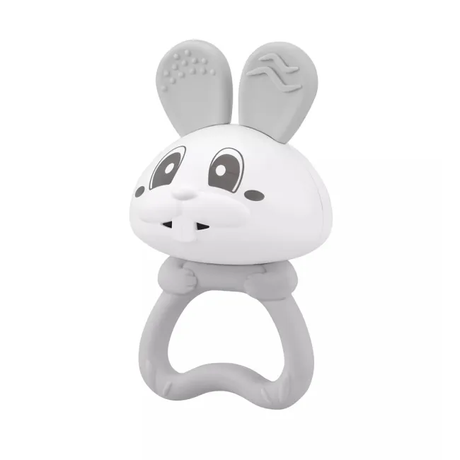 Jucarie pentru dentitie din silicon cu zornaitoare, Mombella Bunny - Grey KRTM02401