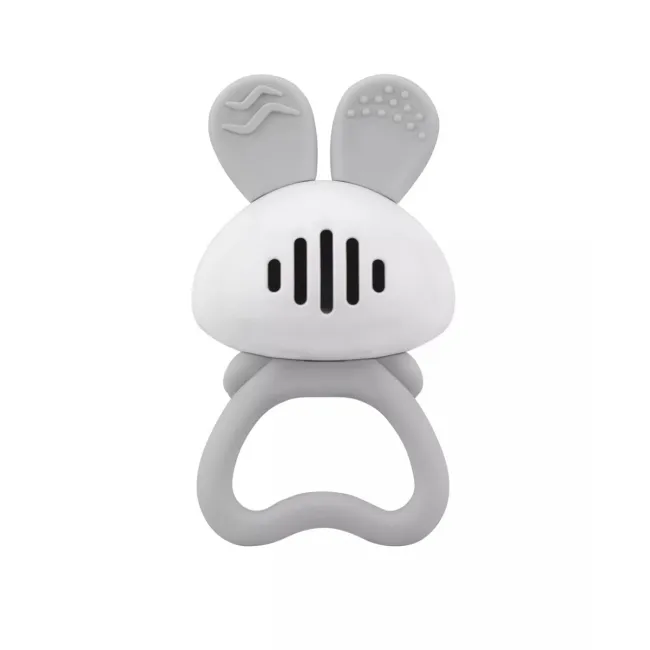 Jucarie pentru dentitie din silicon cu zornaitoare, Mombella Bunny - Grey KRTM02401