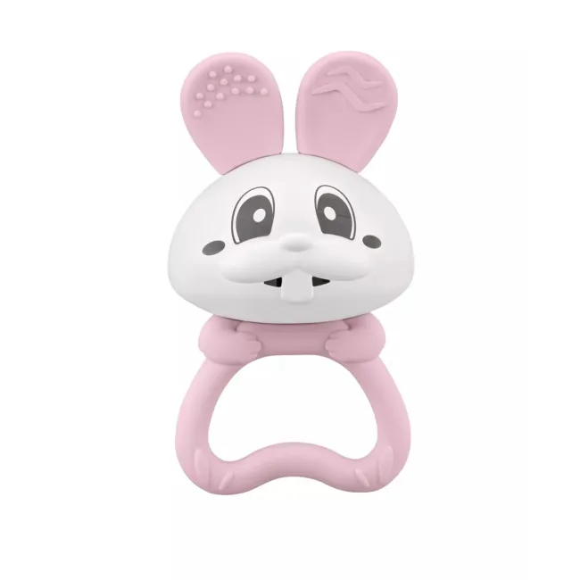 Jucarie pentru dentitie din silicon cu zornaitoare, Mombella Bunny - Pink KRTM02400