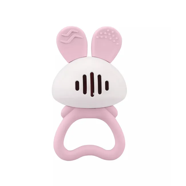 Jucarie pentru dentitie din silicon cu zornaitoare, Mombella Bunny - Pink KRTM02400