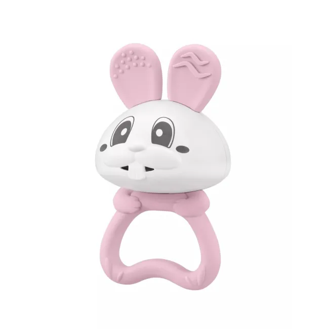 Jucarie pentru dentitie din silicon cu zornaitoare, Mombella Bunny - Pink KRTM02400