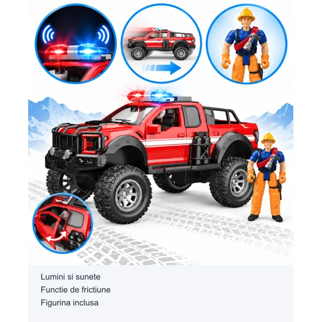Masina de interventie plastic, Globo, Rescue, 32 cm, lumini sunete, figurina inclusa, off-road, 3xLR44 SOLGL43335