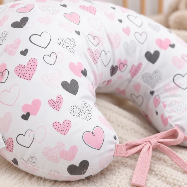 Perna Pentru Gravide Si Alaptare, Husa Detasabila Din Bumbac 100% Si Umplutura Antialergica Babysoft  , Inimioare, Amy Pjb83267