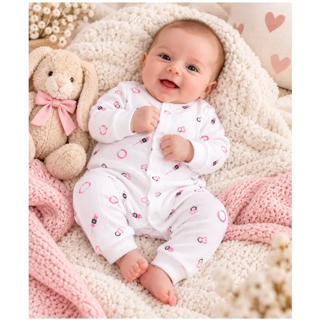 Salopetă bebe albă cu imprimeu, m&acirc;necă lungă, &icirc;nchidere cu capse, 0-3 luni hsn557sbs-2
