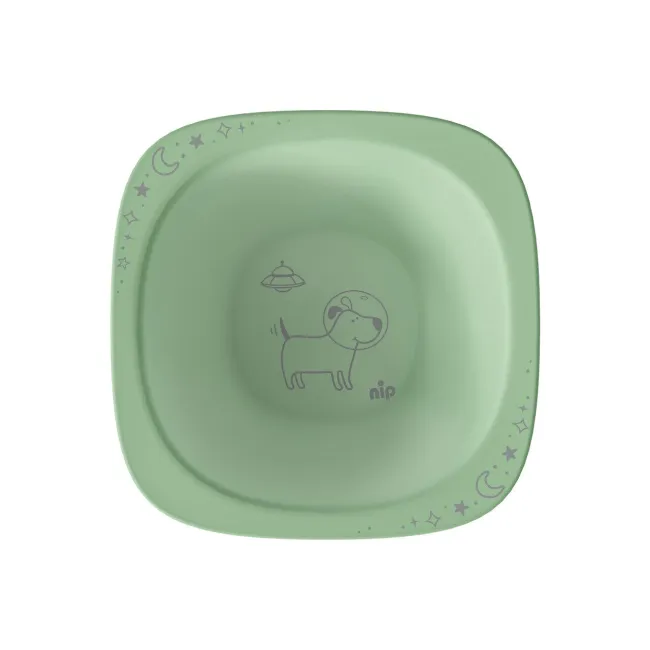 Set 2 castroane nip&reg; pentru mancarea copiilor cu motive gravate laser, din peste 90% materii prime vegetale, fara melamina, lavabile in masina de spalat vase, Made in Germany, 4+ luni, verde, nip 38844