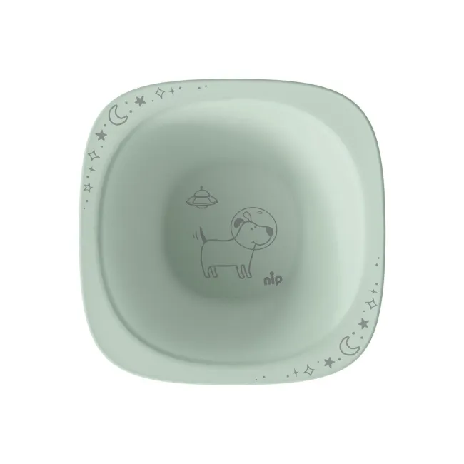 Set 2 castroane nip&reg; pentru mancarea copiilor cu motive gravate laser, din peste 90% materii prime vegetale, fara melamina, lavabile in masina de spalat vase, Made in Germany, 4+ luni, verde, nip 38844