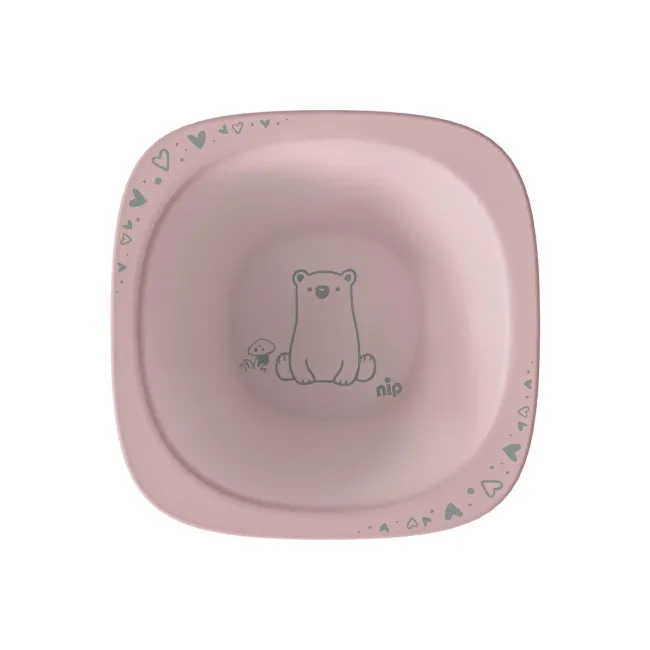 Set 2 castroane nip&reg; pentru mancarea copiilor cu motive gravate laser, din plastic cu peste 90% materii prime vegetale, fara melamina, lavabile in masina de spalat vase, Made in Germany, 4+ luni, roz, nip 38843