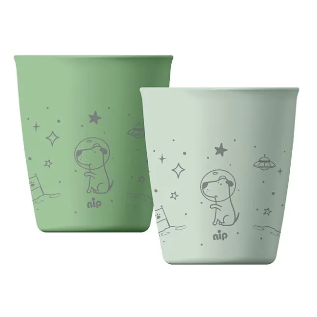Set 2 pahare nip&reg; pentru copii, cu motive gravate laser, din peste 90% materii prime vegetale, fara melamina, lavabile in masina de spalat vase, Made in Germany, 12+ luni, verde, nip 38841