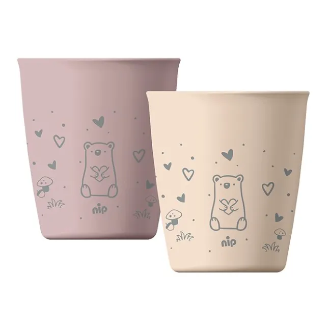 Set 2 pahare nip&reg; pentru copii cu motive gravate laser, din peste 90% materii prime vegetale, fara melamina, lavabile in masina de spalat vase, Made in Germany, 12+ luni, roz, nip 38840