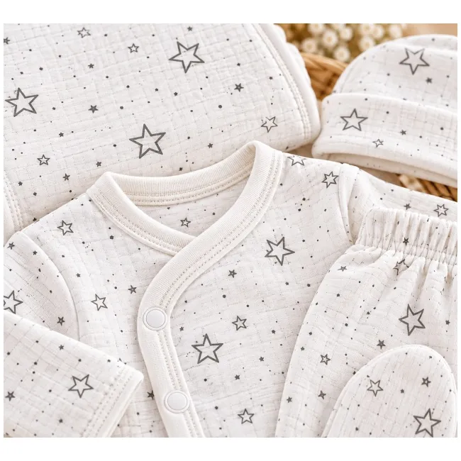 Set bebeluși din 5 piese alb cu model stelute, bumbac 100% sbshsn677-1