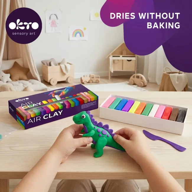 Set de modelaj OKTO Air Clay, 12 culori, 72 g, 3 ani+ KRTOK25001