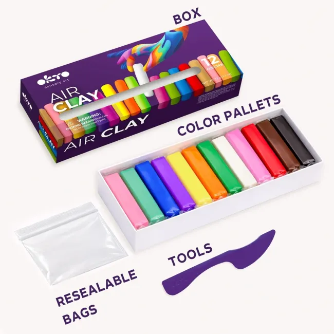 Set de modelaj OKTO Air Clay, 12 culori, 72 g, 3 ani+ KRTOK25001