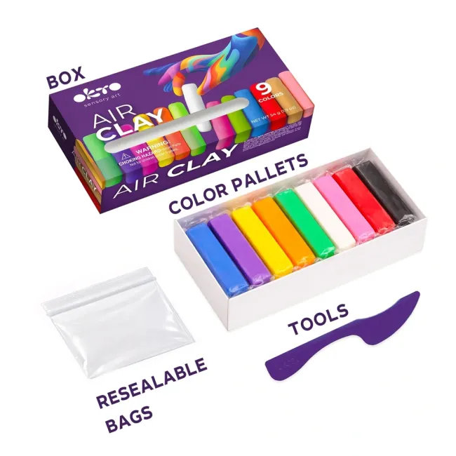 Set de modelaj OKTO Air Clay, 9 culori, 54 g, 3 ani+ KRTOK25000