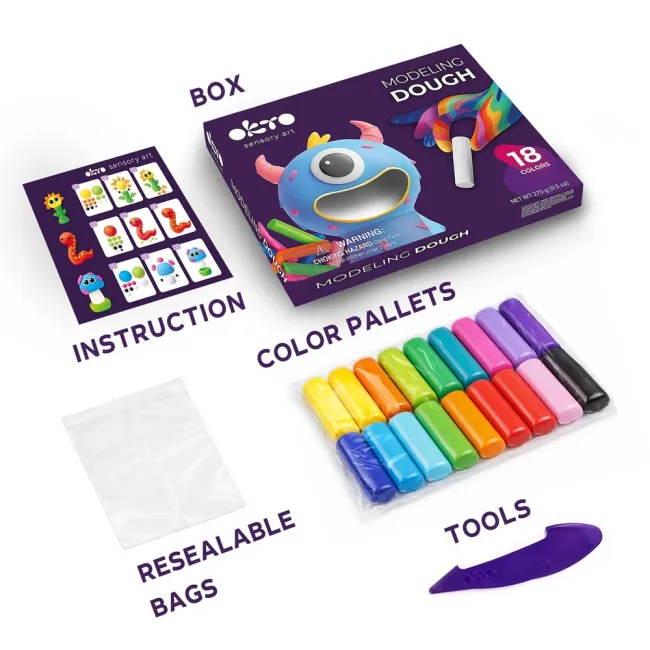 Set de plastilină pentru modelaj OKTO, 18 culori, 270 g, 3 ani+ KRTOK25008