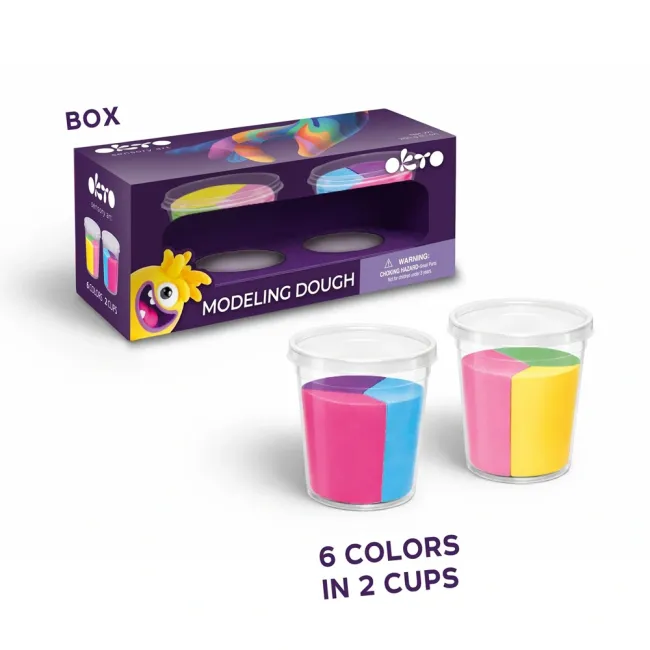 Set de plastilină pentru modelaj OKTO, 6 culori &icirc;n 2 recipiente, 200 g, 3 ani+ KRTOK25014