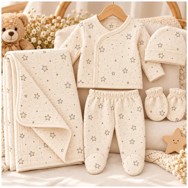 Set pentru bebeluși din 5 piese ivoire cu model stelute, bumbac 100% sbshsn677-1