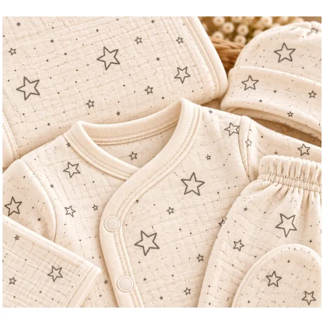 Set pentru bebeluși din 5 piese ivoire cu model stelute, bumbac 100% sbshsn677-1