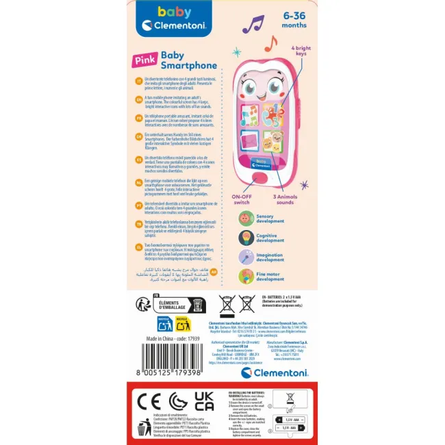 Clementoni - Smartphone roz interactiv cu multe efecte de sunet - ARTCL17939