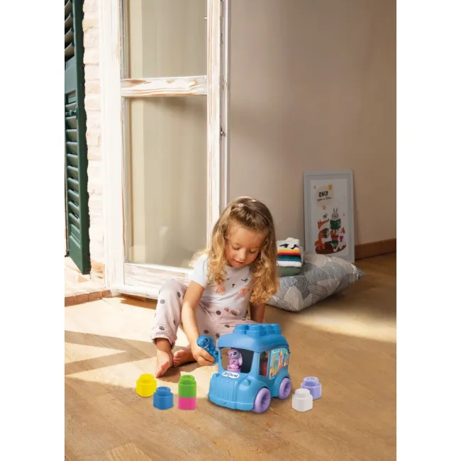 Clementoni - Jucarie educationala Soft Clemmy autobuz Disney Stitch cu 2 figurine si 6 cuburi moi si lavabile - ARTCL17974