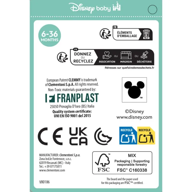 Clementoni - Jucarie educationala Soft Clemmy autobuz Disney Stitch cu 2 figurine si 6 cuburi moi si lavabile - ARTCL17974