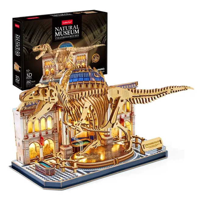 Cubic Fun - Puzzle 3D cu LED muzeul natural T-Rex 262 piese - ARTCUL546h