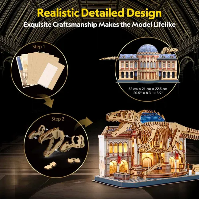 Cubic Fun - Puzzle 3D cu LED muzeul natural T-Rex 262 piese - ARTCUL546h