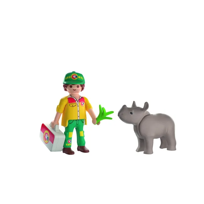 Playmobil - Set 2 figurine ingrijitor cu rinocer - ARTPM72025