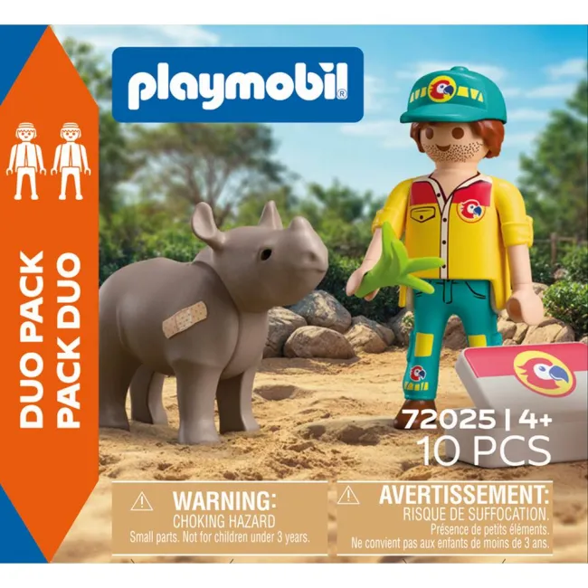 Playmobil - Set 2 figurine ingrijitor cu rinocer - ARTPM72025
