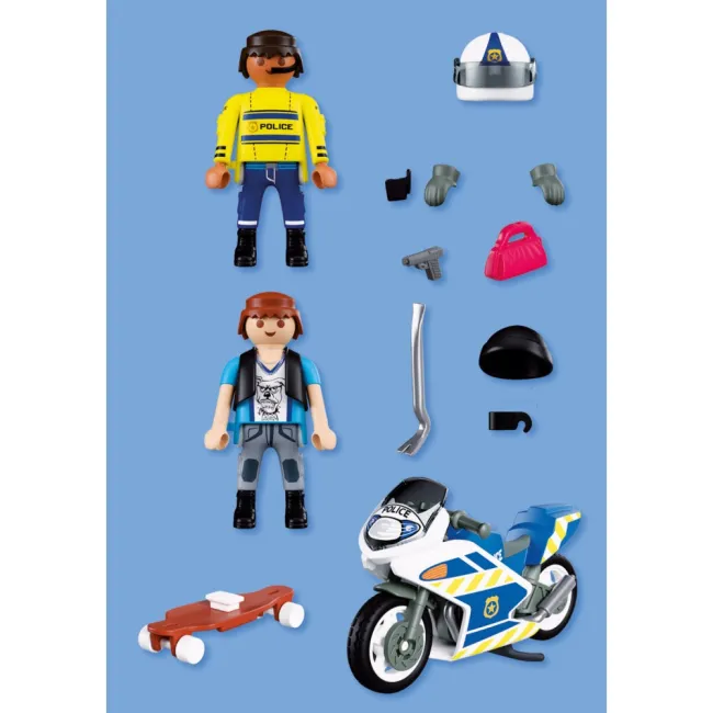 Playmobil - Jucarie de rol Politist cu motocicleta in urmarirea hotului - ARTPM72079