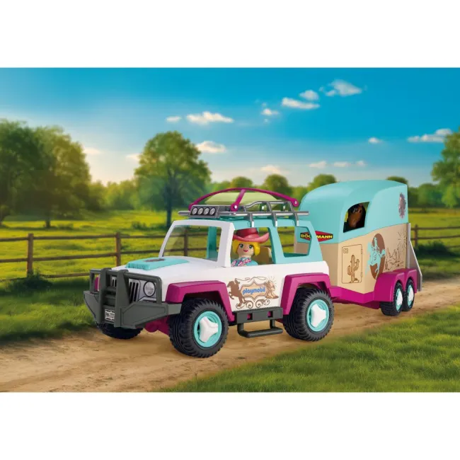 Playmobil - Jucarie de rol Masina cu remorca pentru transportat cai - ARTPM72129