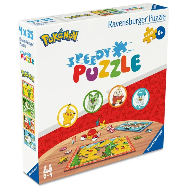 Ravensburger - Puzzle interactiv cu buton sonor pentru testarea rapiditatii Pokemon 4x35 piese - ARTRVSPC04179