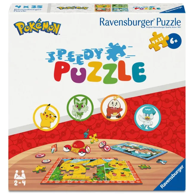 Ravensburger - Puzzle interactiv cu buton sonor pentru testarea rapiditatii Pokemon 4x35 piese - ARTRVSPC04179