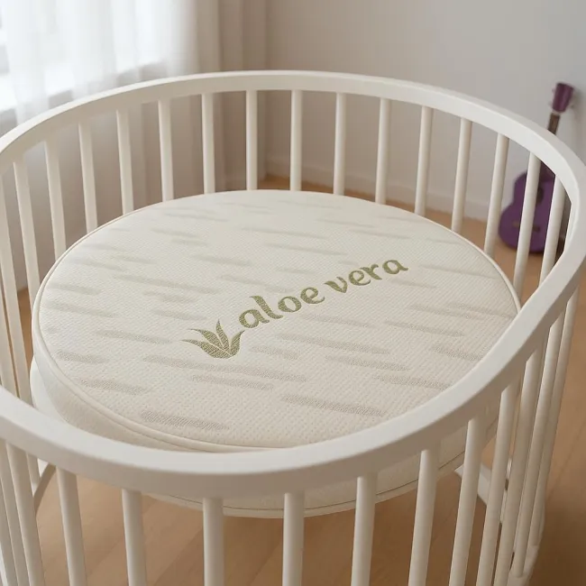 Topper ferm saltea rotunda pat bebe Fiber 70x70x3 cm husa Jacquard - ASC6427968155353