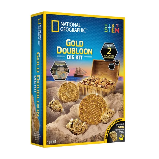 National Geographic - Set educativ Descopera doua replici de dubloni si trei exemplare de pirita - ARTNG20011