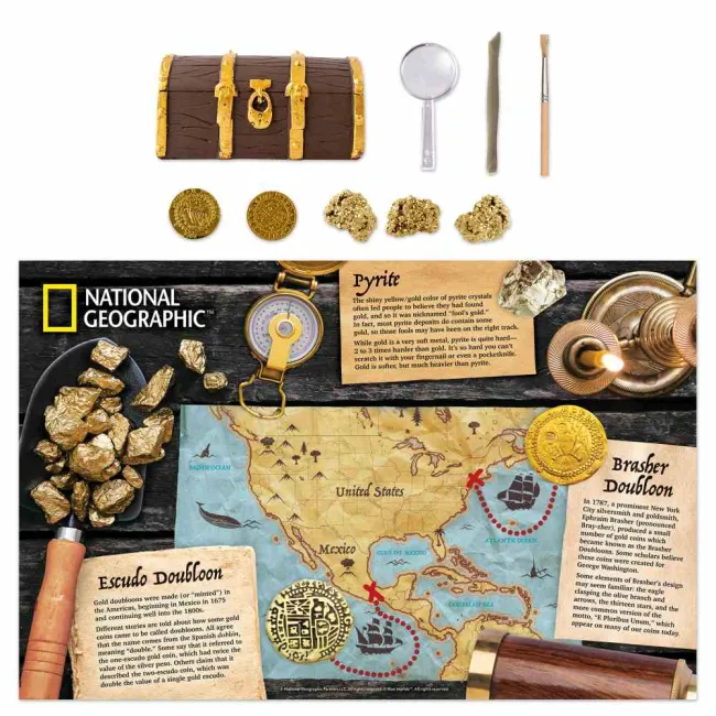 National Geographic - Set educativ Descopera doua replici de dubloni si trei exemplare de pirita - ARTNG20011