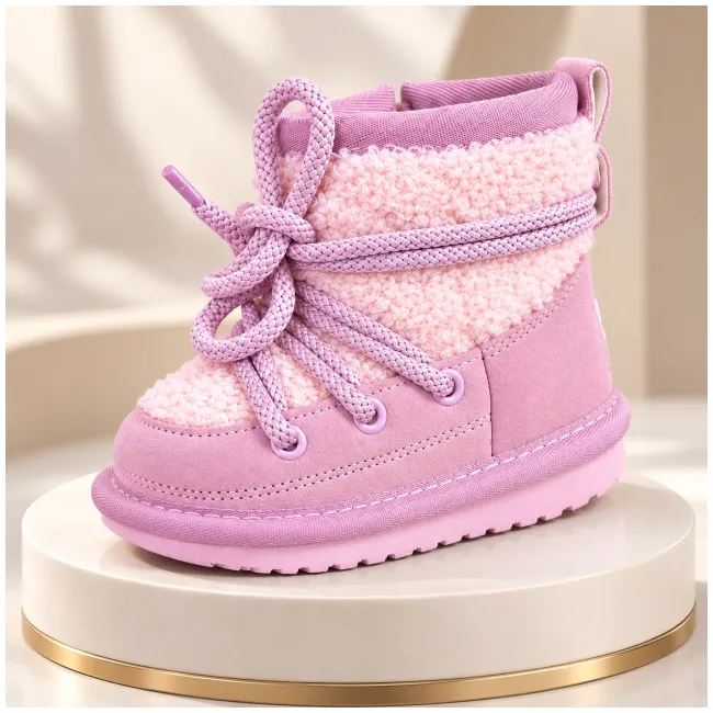 Cizme roz imblanite pentru fete superbaby din piele ecologica, talpa cauciuc, cu siret si fermoar, peste glezna, casual