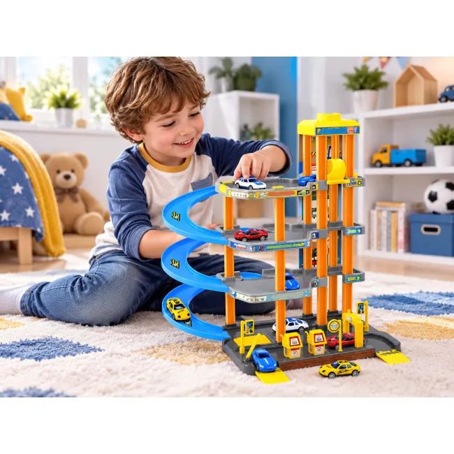 Garaj multietajat cu 4 etaje, rampa spiralata si 2 masinute, 34,5 &times; 33,5 &times; 37 cm SOLGL42434