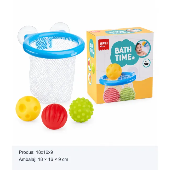 Joc de baschet baie Apli Kids Bath Time, cos cu ventuze, 3 mingi, 18x16x9 cm, 2+ ani SOLAPL20677