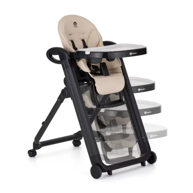 Scaun de masa, Petite&Mars, Tasty, Multifunctional 3 in 1, Pana la 15 kg, Reglabil pe inaltime in 7 pozitii, Spatar reglabil pana la 175 grade, Suport picioare si tavita reglabile, Cu roti, Pliabil, Aluminiu, 6-36 luni, Bej BYN361375