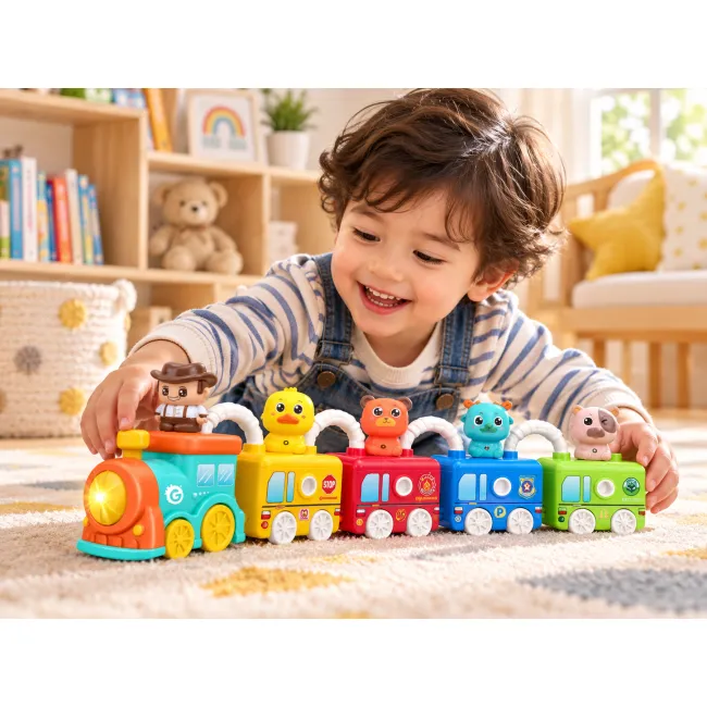 Trenulet Cartoon Vitamina G cu lumini, sunete si figurine, 12&ndash;36 luni SOLGL05663