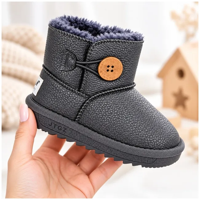 Cizme gri pentru fetita, superbaby, model nasturel, piele ecologica
