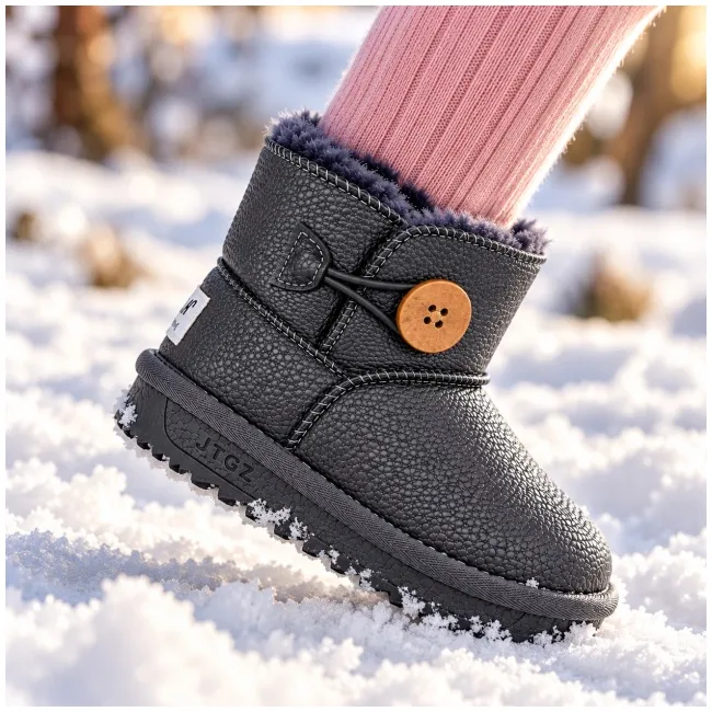 Cizme gri pentru fetita, superbaby, model nasturel, piele ecologica