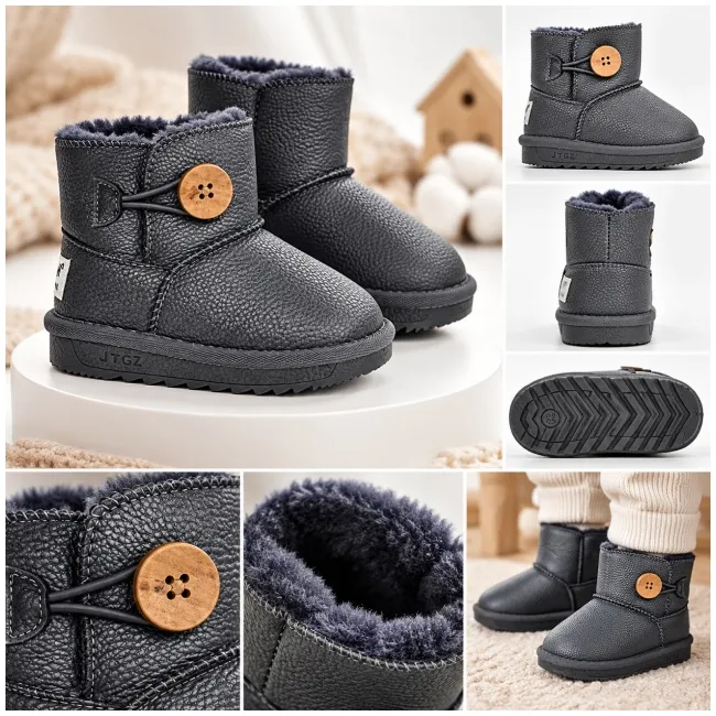 Cizme gri pentru fetita, superbaby, model nasturel, piele ecologica