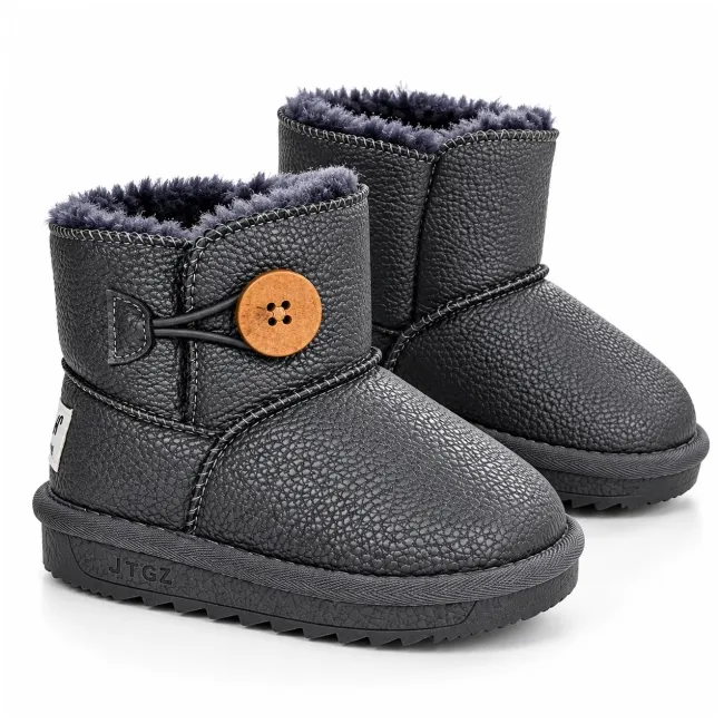 Cizme gri pentru fetita, superbaby, model nasturel, piele ecologica