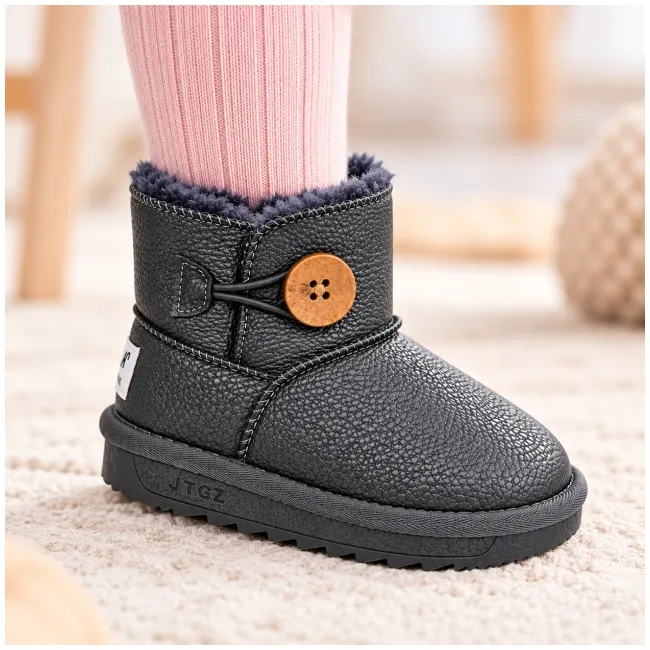 Cizme gri pentru fetita, superbaby, model nasturel, piele ecologica