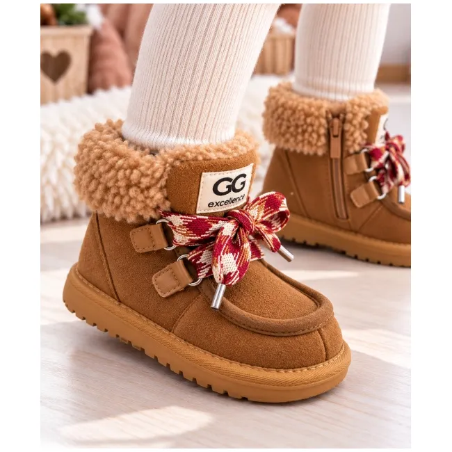 Cizme maro cu siret pentru fetite, inchidere cu fermoar, piele ecologica, model winter style