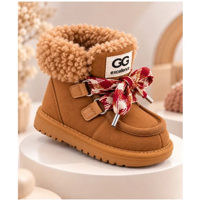 Cizme maro cu siret pentru fetite, inchidere cu fermoar, piele ecologica, model winter style