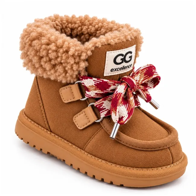 Cizme maro cu siret pentru fetite, inchidere cu fermoar, piele ecologica, model winter style