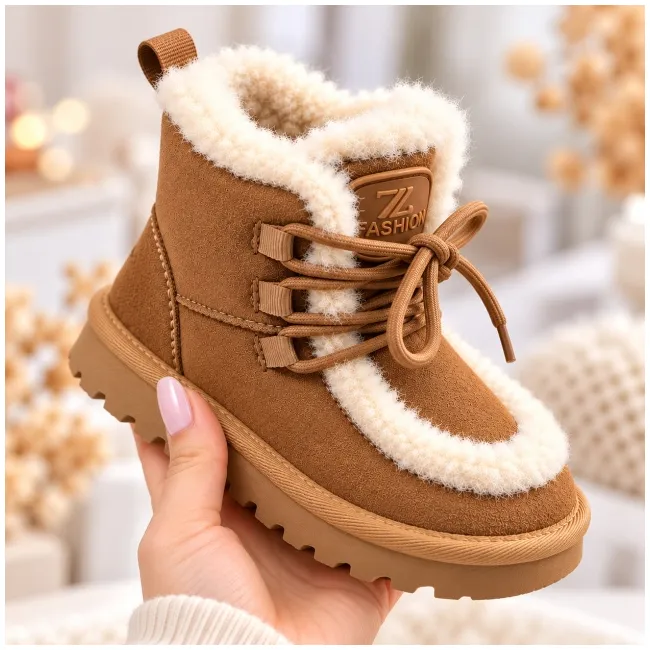 Cizme maro imblanite pentru fete din piele ecologica, talpa cauciuc, model cozy