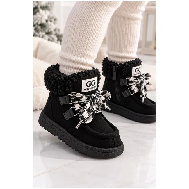 Cizme negre cu siret pentru fetite, inchidere cu fermoar, piele ecologica, model winter style